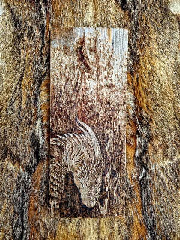 Dragon pyrography on old wood - Image 2