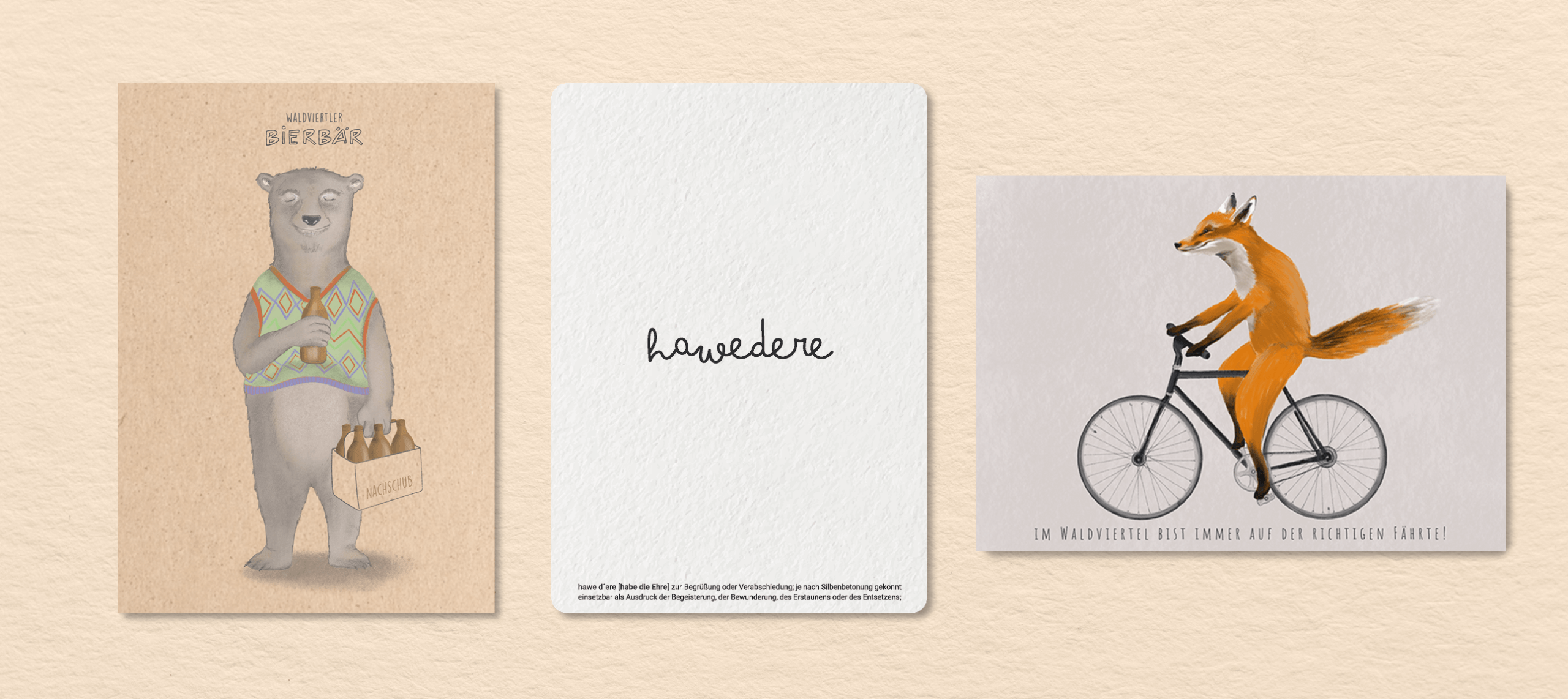 Handgezeichnete Postkarten und Sprüchekarte