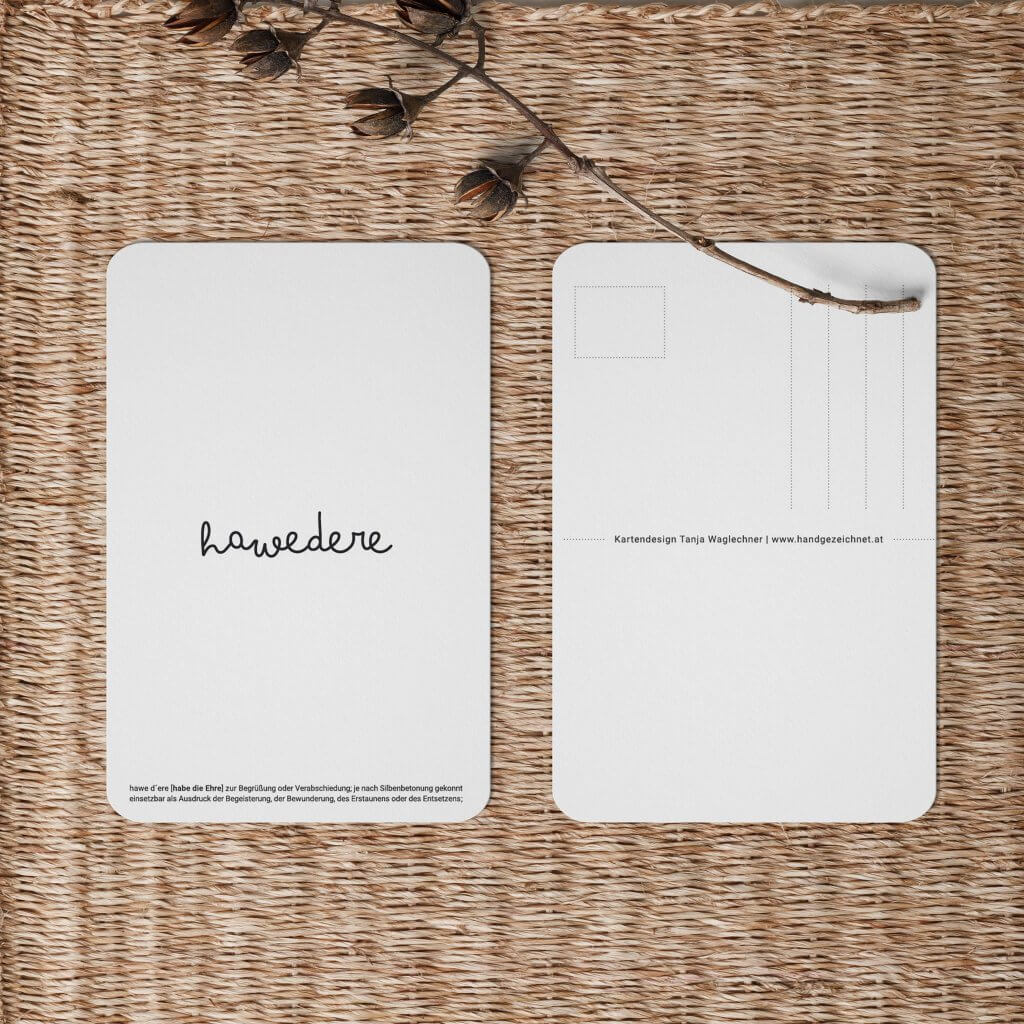 Karte mit Spruch "hawedere" - kommt von Habe die Ehre!