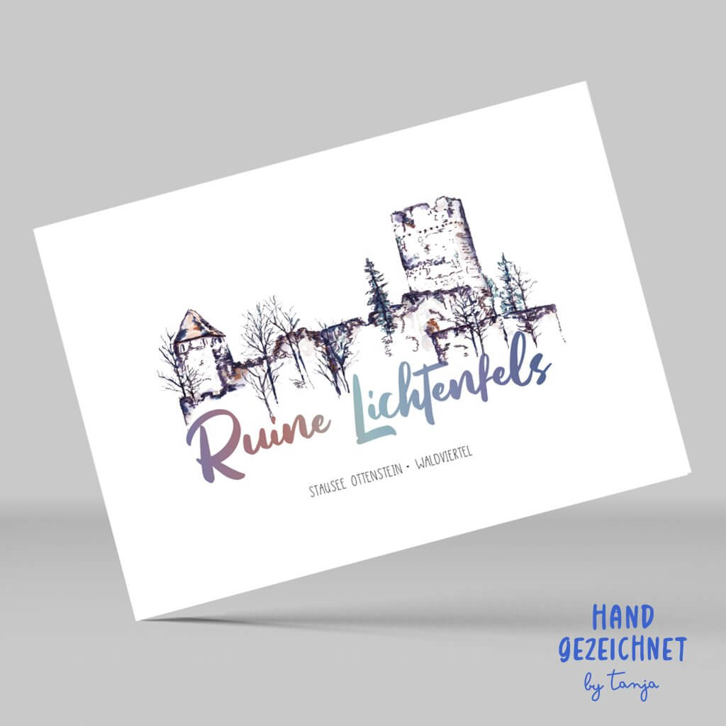 Kunstvoll gestaltete Ansichtskarte mit Ruine Lichtenfels