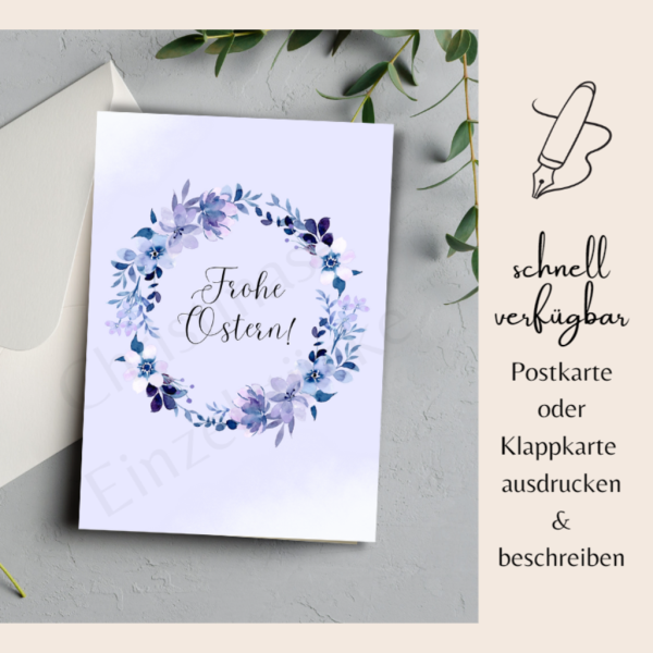 Osterkarte lila Kranz A6 | PDF zum selber Ausdrucken | Postkarte | Klappkarte - Image 2