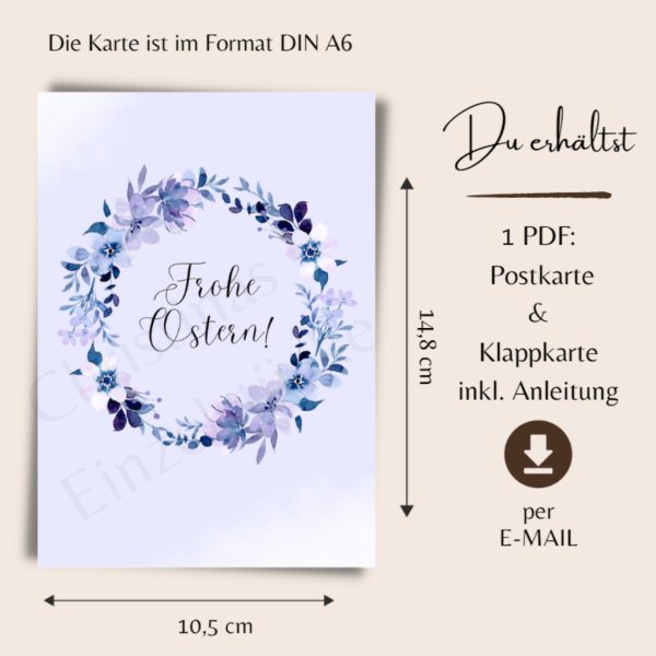 Osterkarte lila Kranz A6 | PDF zum selber Ausdrucken | Postkarte | Klappkarte - Image 3