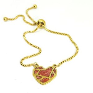 Armband mit Herzanhänger aus Goldbronze mit Koralle / vergoldet