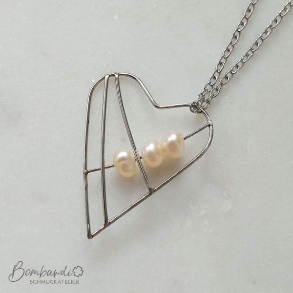 Schmuckset Herzanhänger & Ohrpendel mit Perlen - Image 3
