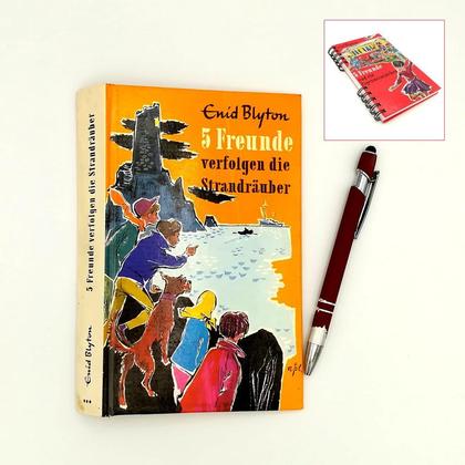 Notizbuch aus altem Buch "5 Freunde verfolgen die Strandräuber"