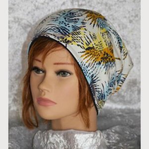 Wendehaube Palmenwedel blau/gelb