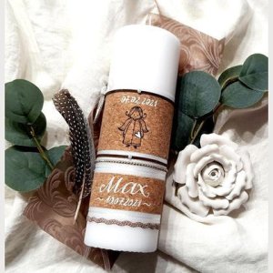 TAUFKERZE/Tischkerze „ENGELCHEN“ inkl.Untersetzer