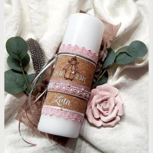 TAUFKERZE/Tischkerze „LINA“ inkl. Untersetzer