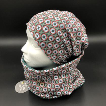 DAMEN- SET (WENDEHAUBE+XXL-LOOPSCHAL) "Retro- Muster"