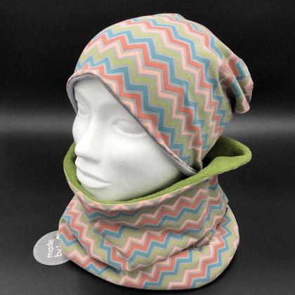 DAMEN- SET (WENDEHAUBE+XXL-LOOPSCHAL) "Zick- Zack"