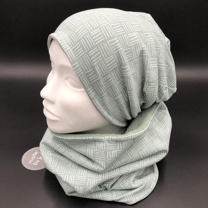 DAMEN- SET (WENDEHAUBE+XXL-LOOPSCHAL) "Striche zart-mint"