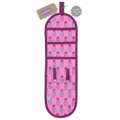SPANGENTASCHE - mit Drucknopf/Aufhängeschlaufe - Retroblumen pink/türkis