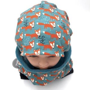 SET WINTER-HAUBE + LOOPSCHAL – FÜCHSE (Ausführung und Größe wählbar)