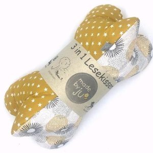 FESTES LESEKISSEN mit verschiedenen Einsatzmöglichkeiten – MUSTER grau/senfgelb