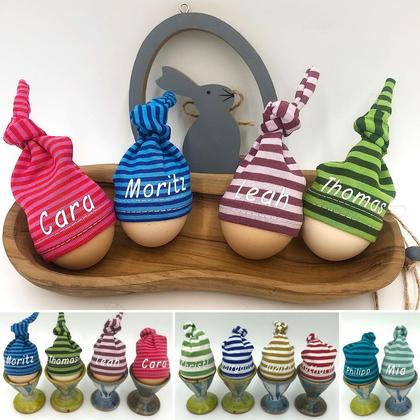 EIERHAUBE MIT WUNSCHNAME - FREIE FARBWAHL "STREIFEN"