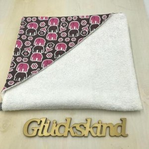 KAPUZEN- BADETUCH 68x64cm – Elefanten pink/braun