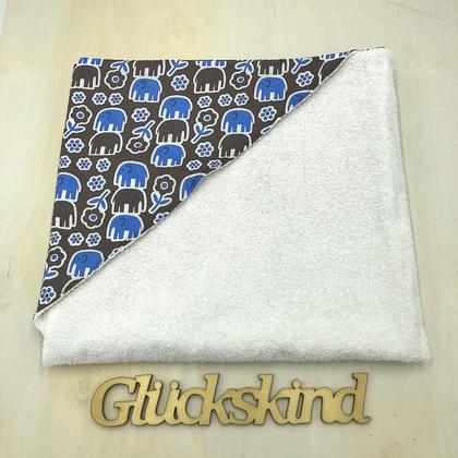 KAPUZEN- BADETUCH 68x64cm - Elefanten blau/braun