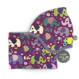 SET WINTER- HAUBE + LOOPSCHAL  – ELEFANTEN magenta (Größe wählbar)