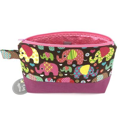 KOSMETIKTASCHE/NECESSAIRE - bunte Elefanten braun