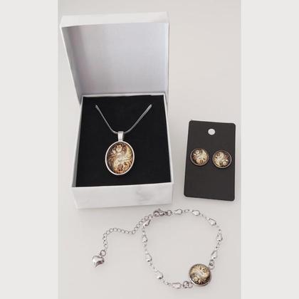 Schmuckset - florales Yin Yang - Halskette & Ohrstecker & Armband - Edelstahl