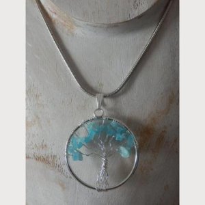 Halskette Edelstahl – Lebensbaum – Topas (blau)