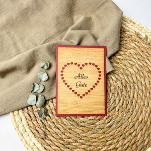 Holz-Karte „Alles Gute“ & Herzen