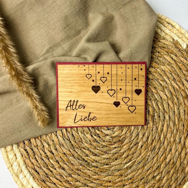 Holz-Karte "Alles Liebe" & Herzen - Image 2