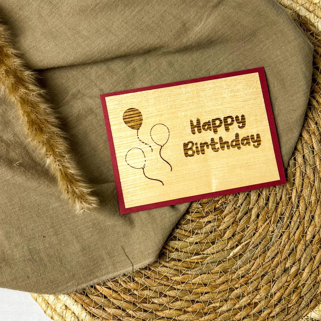 Holz-Karte "Happy Birthday" & Luftballon