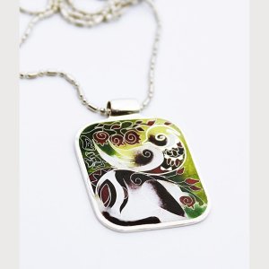 Vögel ,Halskette, Cloisonne Emaille, Unikat