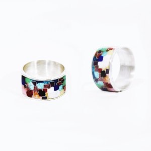 Ring . Cloisonne Emaille,Handgemachte Schmuck, Unikat,Sterling Silber