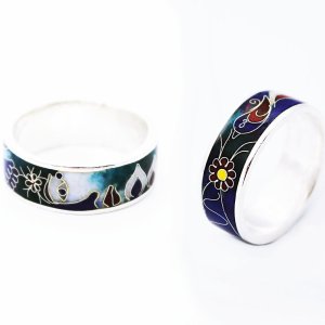 Ring  von Cloisonne Enamel, Handarbeit, Unikat,Silber/-925