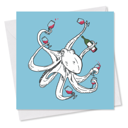 MINI-GRUSSKARTE *Oktopus mit Wein*