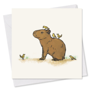 MINI-GRUSSKARTE *Wasserschwein mit Vögelchen*, 9×9 cm