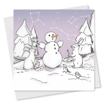 MINI-GRUSSKARTE *Weihnachten* Hasen mit Schneemann