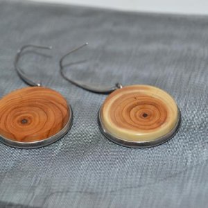 Holz Ohrringe Eibe Schmuck Trachtenschmuck Hängeohrringe Unikat Edelstahl 2 cm