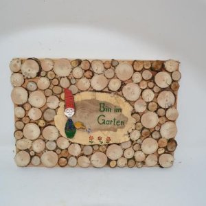 Holzbild 30,5×20 cm Gartenzwerg Holz Dekoration Schriftbild Wandbild Handarbeit