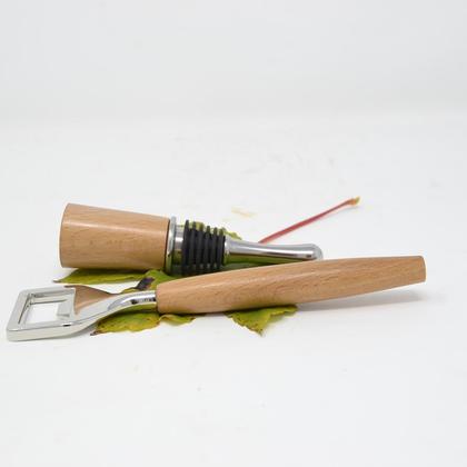 Holz Flaschenöffner Weinstöpsel Set Buchenholz Bieröffner Geschenkset handmade
