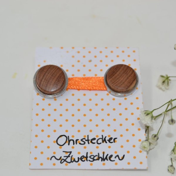 Holz Ohrringe Trachtenschmuck Ohranhänger Ohrstecker Zwetschke 1.5 cm handmade - Image 2