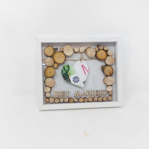 Holzbild Bilderrahmen Hochzeitsgeschenk Geldgeschenk 23x19 Handarbeit - Image 2