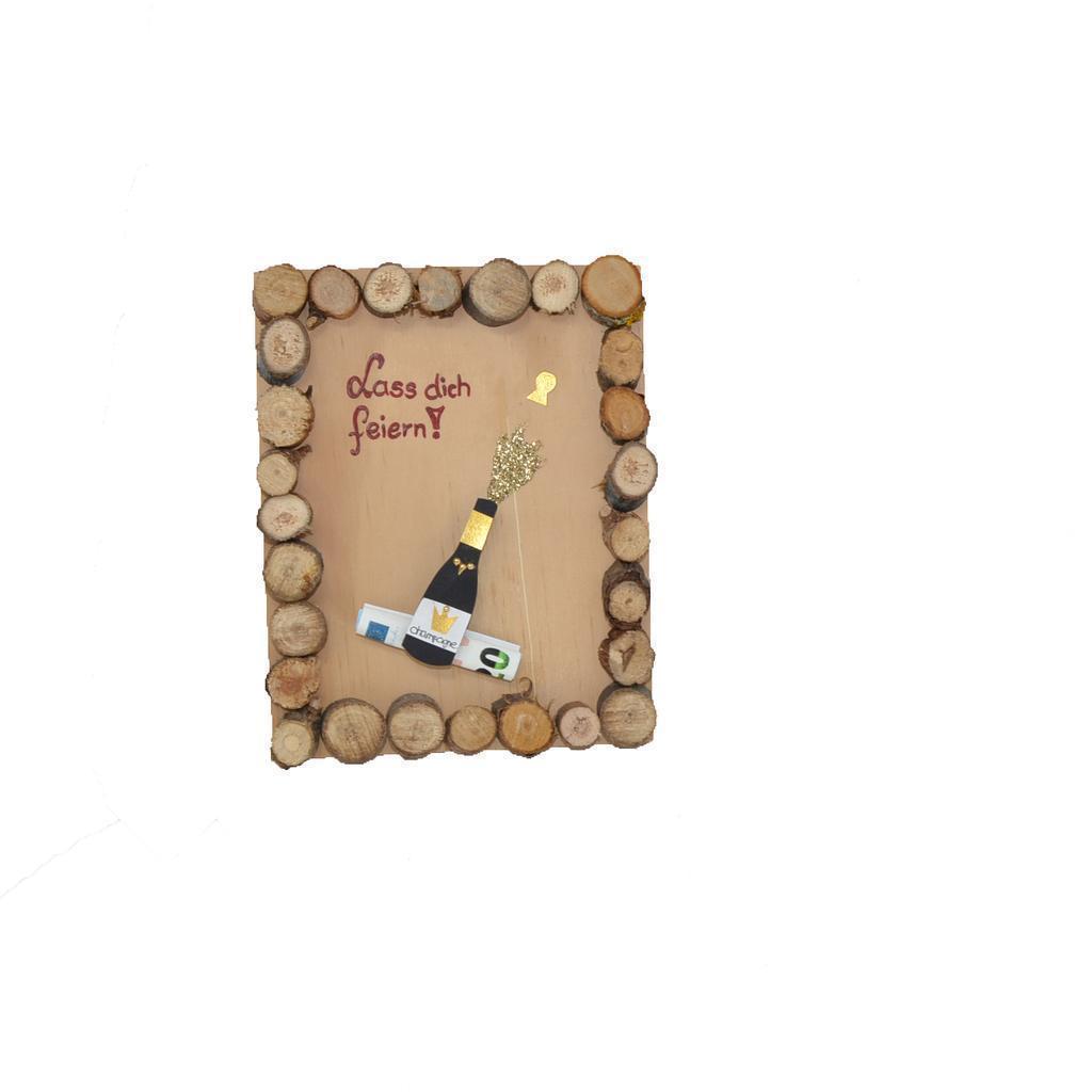 Geldgeschenk Holzbild mit Geldklammer 16x13 cm Geburtstagsgeschenk Handarbeit
