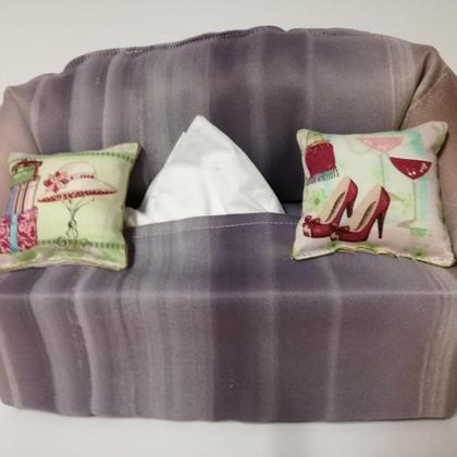 Taschentuchsofa (lila-gestreift mit Modemotiven)