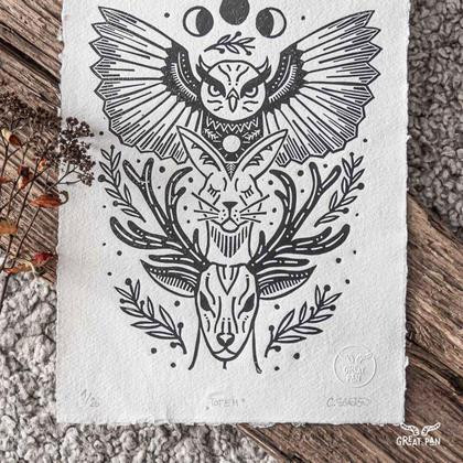 Linoldruck "Totem"
