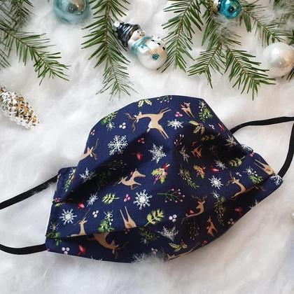 Weihnachtsmaske Rehe Blau mit verstellbarem Gummi