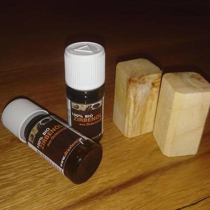 100% Bio-Zirbenöl aus Österreich 20ml mit 4 Holzklötzchen als Duftspender