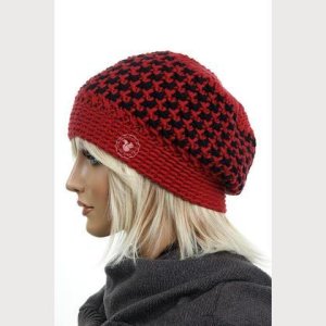 Haube – „Marlene“ rot/schwarz