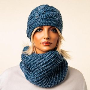 Set – Haube und Loop „Eva“ – jeansblau