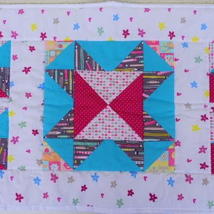 Patchworkdecke - rosa/blau
