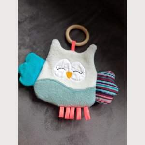 Kuscheltuch Eule mit Beißring – türkis