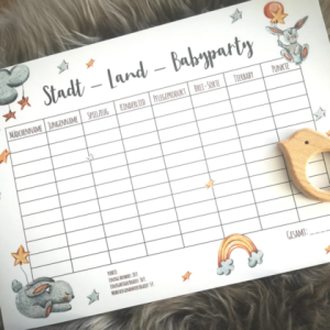 Babyparty Set Hase – Stadt Land Baby + verschiedene Tippkarten + Wünsche
