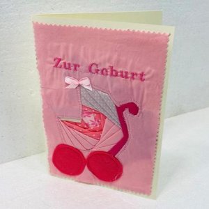 Glückwunschkarte Kinderwagen rosa